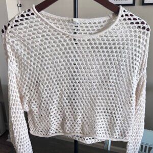 Garage. Cream Crochet Crop Sweater. Women's XS.